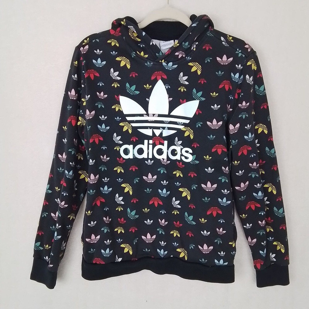 Adidas‎ Cotton Blend Pullover Hoodie Size L Faded Black, Multicolor